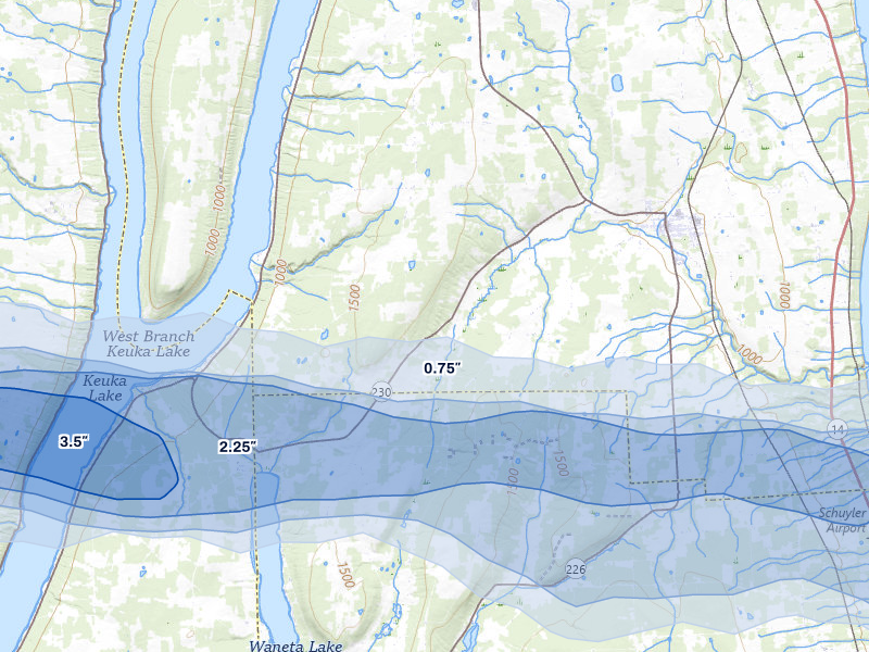 NEXRAD radar-signature map of the hail over Dundee, NY