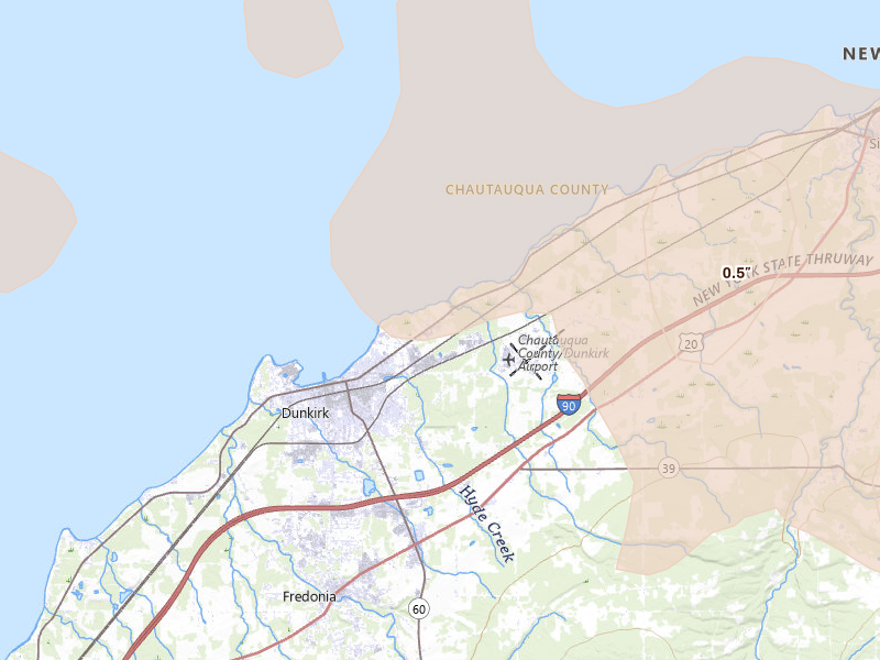 Radar-estimated hail-size map of the storm over Dunkirk, NY on Mar 31, 2026