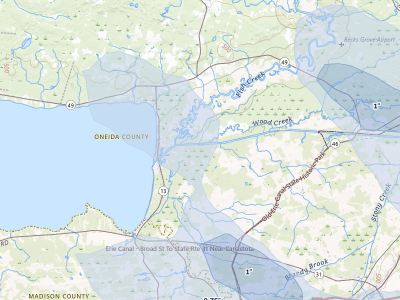 NEXRAD radar-signature map of the hail over Durhamville, NY