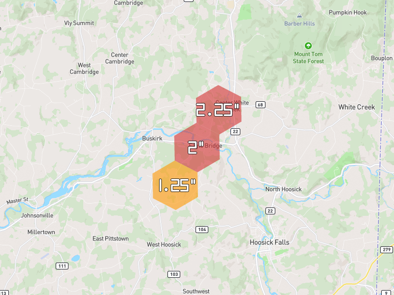 Hail map of Eagle Bridge, NY on Jul 28, 2026, hail up to 2.25"