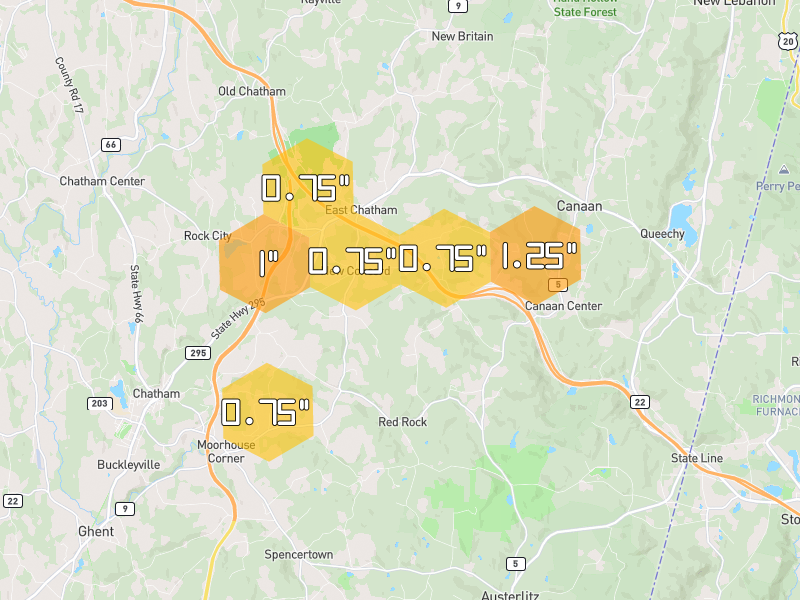 Hail map of East Chatham, NY on Jul 3, 2026, hail up to 1.25"