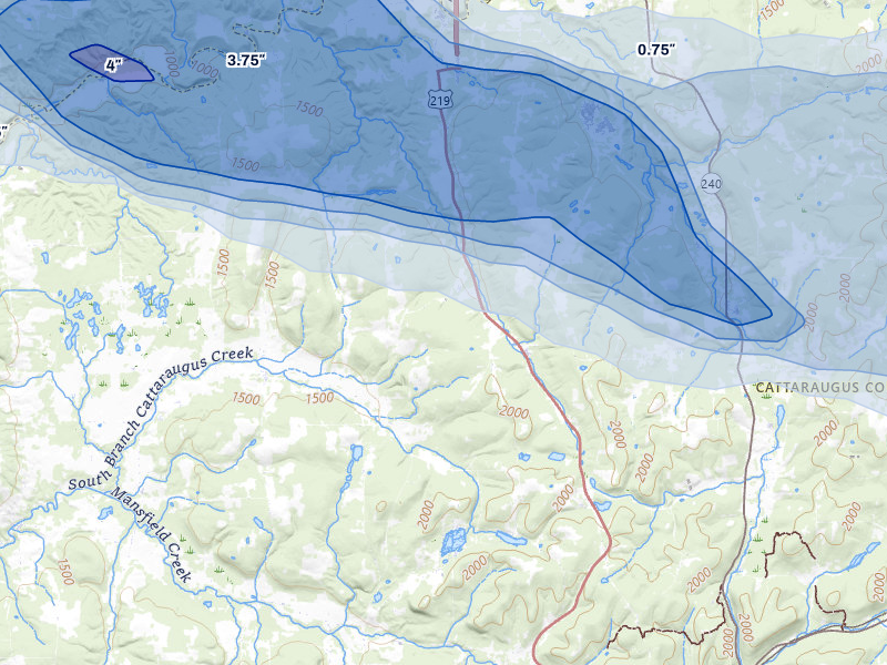 NEXRAD radar-signature map of the hail over East Otto, NY