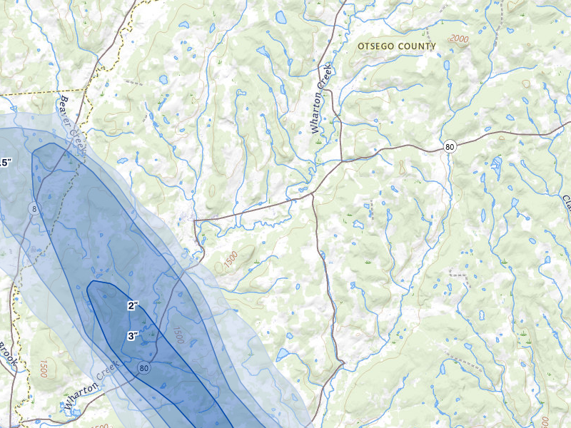NEXRAD radar-signature map of the hail storm over Edmeston, NY on Jun 30, 2026