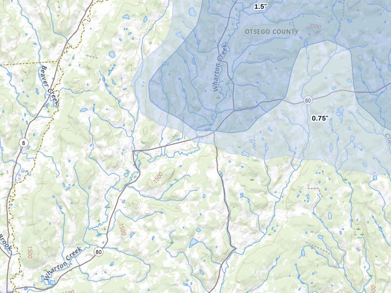 NEXRAD radar-signature map of the hail storm over Edmeston, NY on Jul 1, 2026