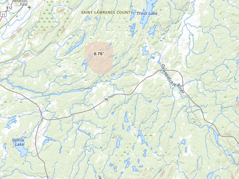 Radar-estimated hail-size map of the storm over Edwards, NY on Jan 3, 2026