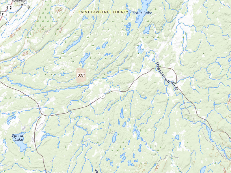 Radar-estimated hail-size map of the storm over Edwards, NY on Jan 31, 2026