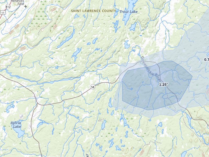 NEXRAD radar-signature map of the hail storm over Edwards, NY on Jul 1, 2026
