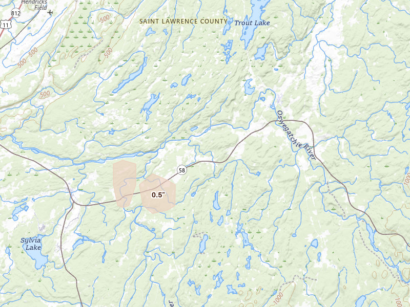 Radar-estimated hail-size map of the storm over Edwards, NY on Aug 31, 2026