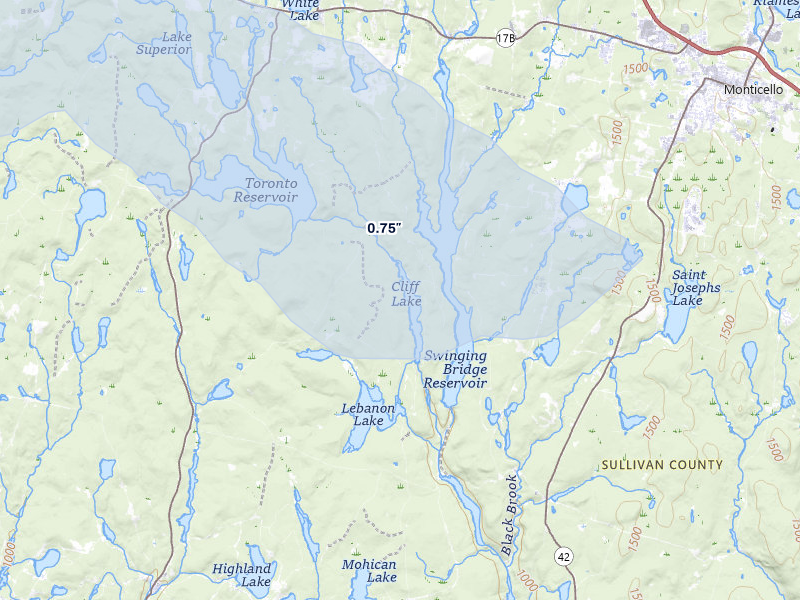 NEXRAD radar-signature map of the hail storm over Eldred, NY on Jul 1, 2026