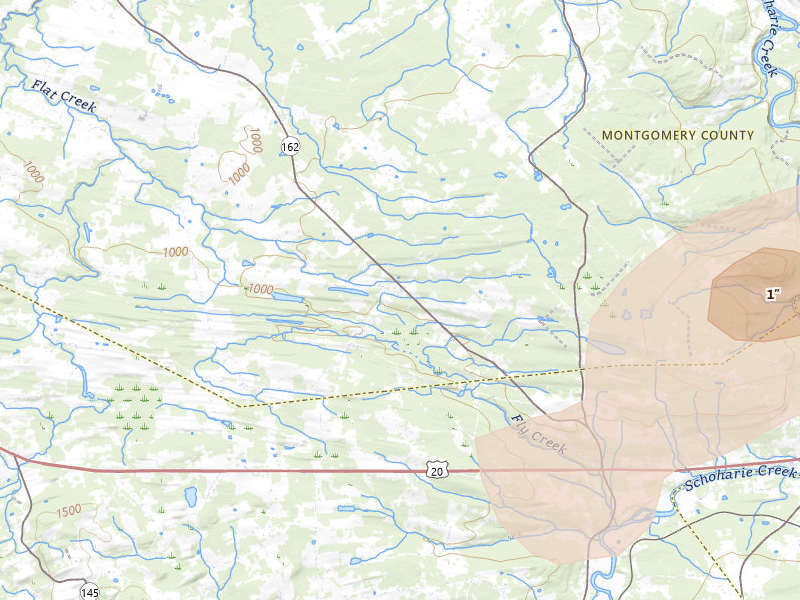 Radar-estimated hail-size map of the storm over Esperance, NY on Jul 1, 2026