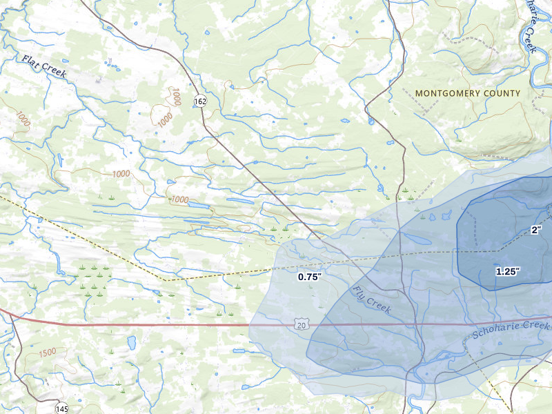 NEXRAD radar-signature map of the hail over Esperance, NY