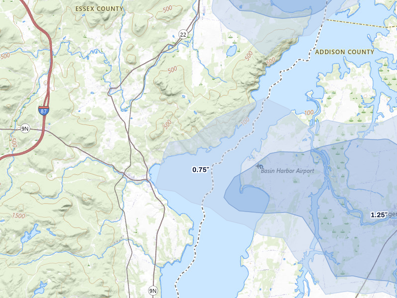 NEXRAD radar-signature map of the hail storm over Essex, NY on Jul 1, 2026