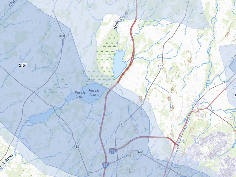 NEXRAD radar-signature map of the hail over Evans Mills, NY