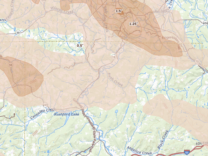 Radar-estimated hail-size map of the storm over Fillmore, NY on Sep 2, 2026