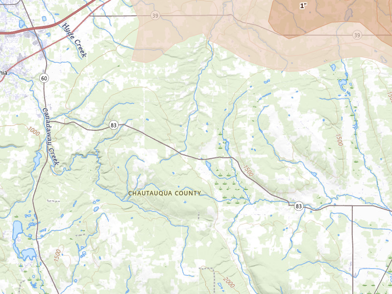 Radar-estimated hail-size map of the storm over Forestville, NY on Mar 31, 2026