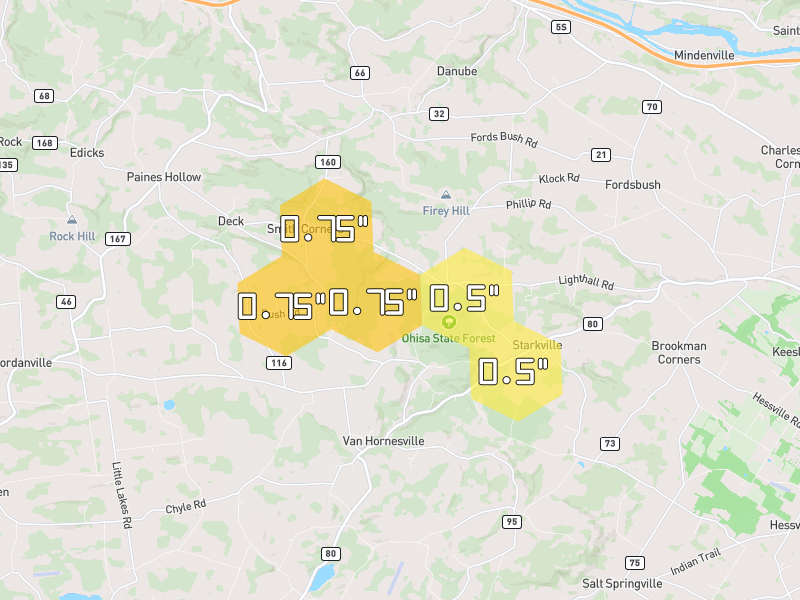 Hail map of Fort Plain, NY on Jul 2, 2026, hail up to 0.75"