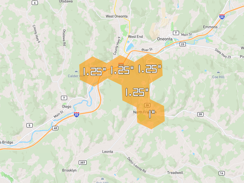 Hail map of Franklin, NY on Jun 30, 2026, hail up to 1.25"