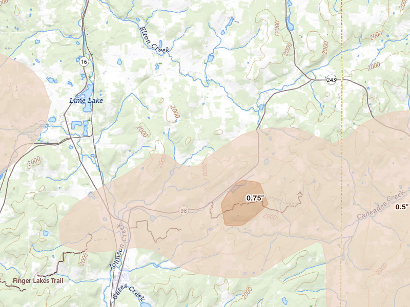 Radar-estimated hail-size map of the storm over Franklinville, NY on Mar 31, 2026
