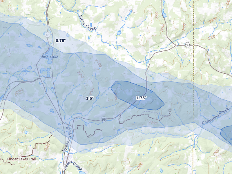 NEXRAD radar-signature map of the hail over Franklinville, NY