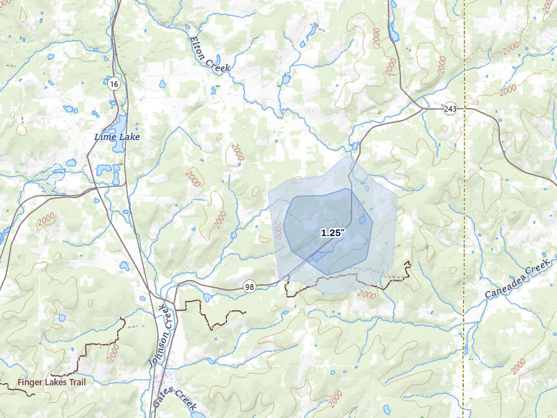 NEXRAD radar-signature map of the hail storm over Franklinville, NY on May 13, 2026
