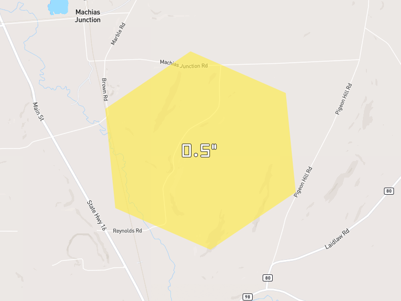 Hail map of Franklinville, NY on Jul 21, 2026, hail up to 0.5"