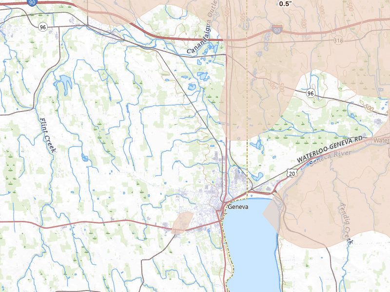 Radar-estimated hail-size map of the storm over Geneva, NY on Sep 2, 2026
