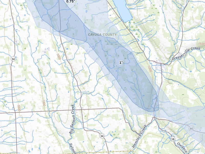 NEXRAD radar-signature map of the hail storm over Genoa, NY on Jul 3, 2026