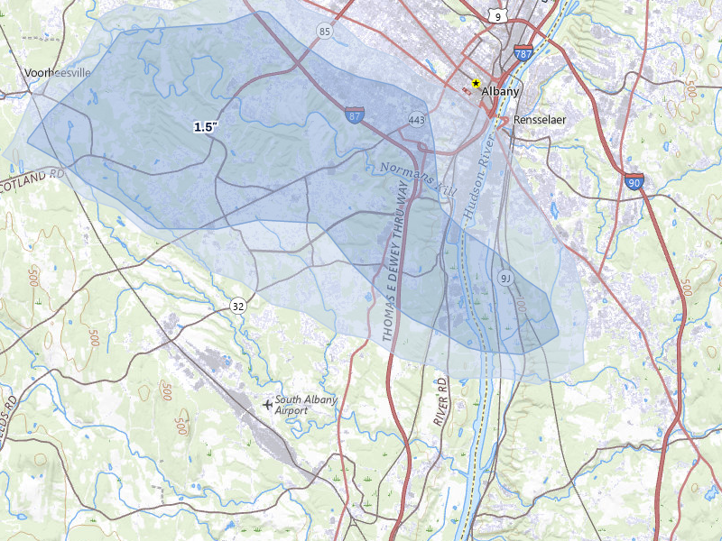 NEXRAD radar-signature map of the hail storm over Glenmont, NY on Jul 1, 2026