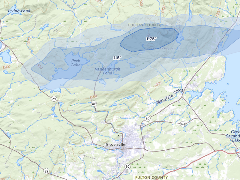 NEXRAD radar-signature map of the hail over Gloversville, NY