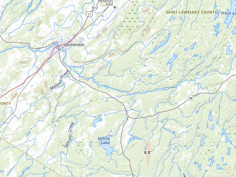 Radar-estimated hail-size map of the storm over Gouverneur, NY on Apr 7, 2026
