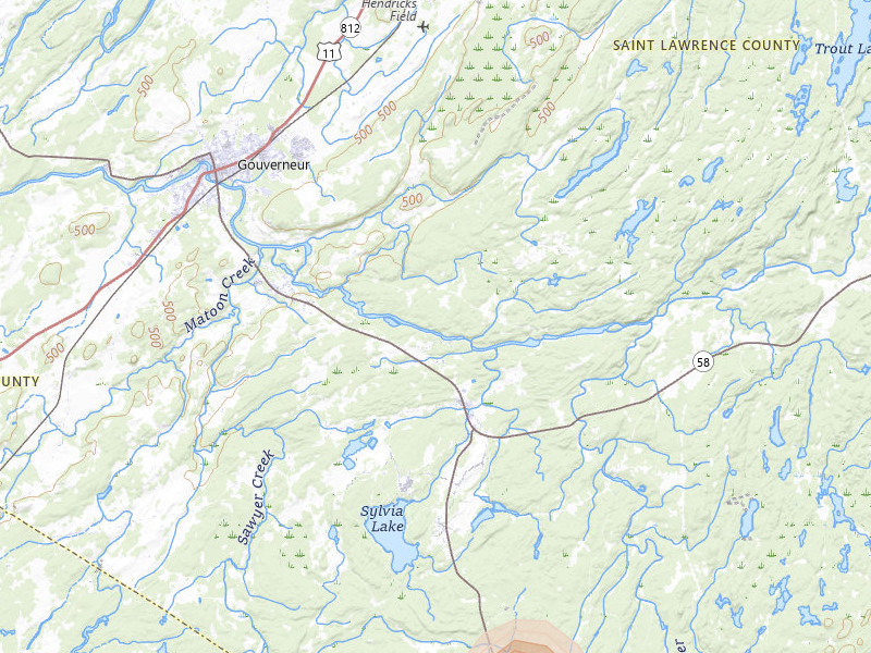 Radar-estimated hail-size map of the storm over Gouverneur, NY on May 13, 2026