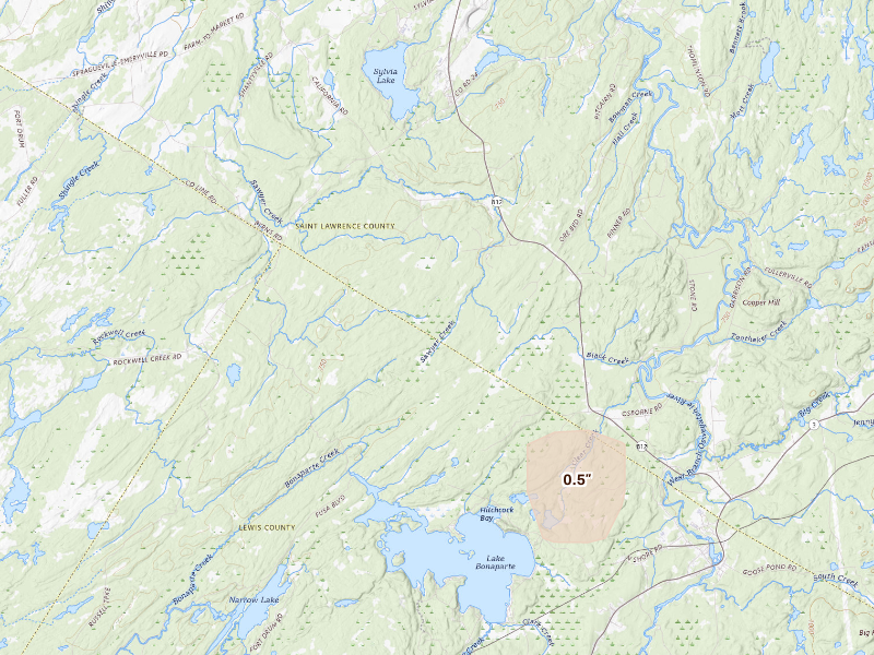 Radar-estimated hail-size map of the storm over Gouverneur, NY