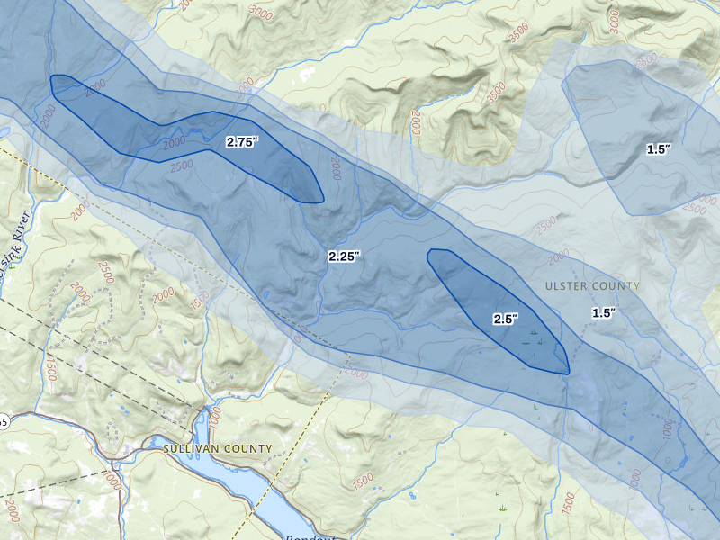 NEXRAD radar-signature map of the hail over Grahamsville, NY