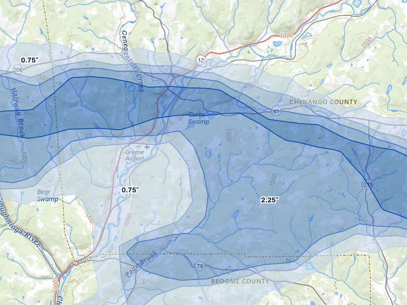 NEXRAD radar-signature map of the hail over Greene, NY