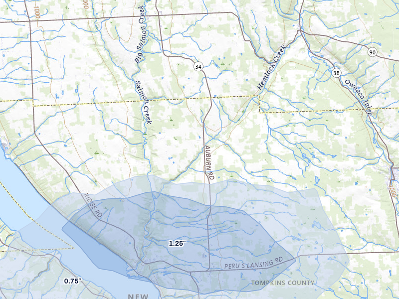 NEXRAD radar-signature map of the hail over Groton, NY