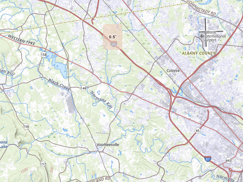 Radar-estimated hail-size map of the storm over Guilderland, NY on Apr 4, 2026
