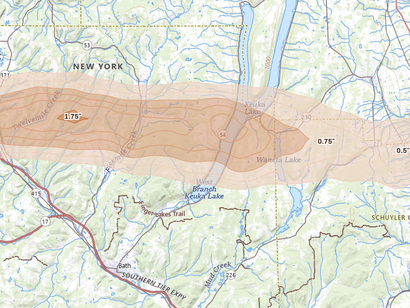 Radar-estimated hail-size map of the storm over Hammondsport, NY on Mar 31, 2026
