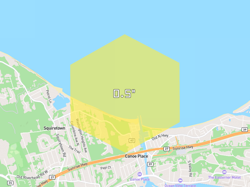 Hail map of Hampton Bays, NY on Jul 5, 2026, hail up to 0.5"