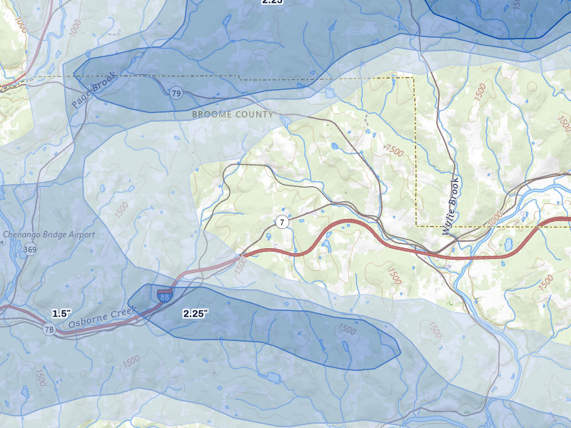 NEXRAD radar-signature map of the hail over Harpursville, NY