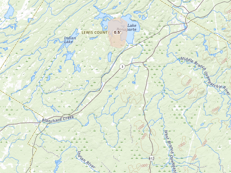 Radar-estimated hail-size map of the storm over Harrisville, NY on Jan 14, 2026