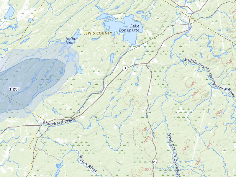 NEXRAD radar-signature map of the hail over Harrisville, NY