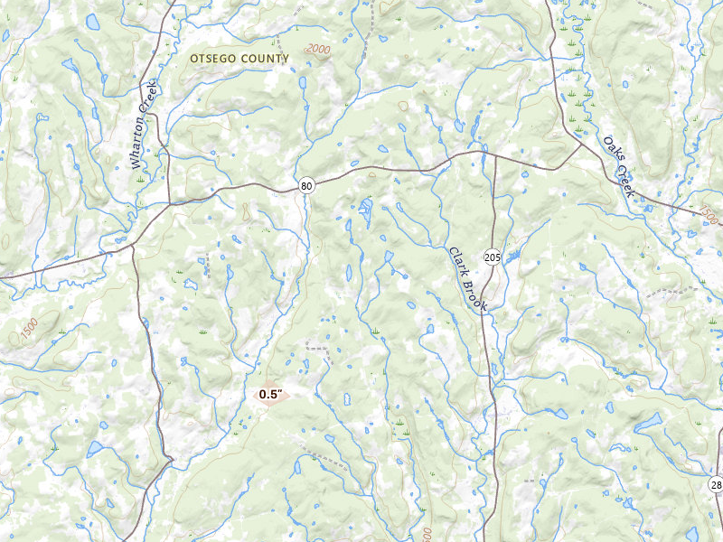 Radar-estimated hail-size map of the storm over Hartwick, NY on Jul 3, 2026
