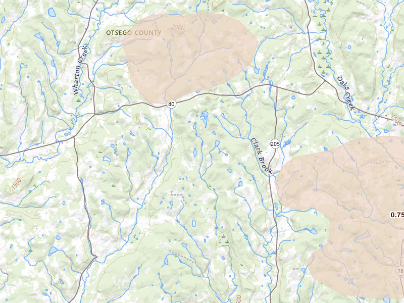 Radar-estimated hail-size map of the storm over Hartwick, NY on Aug 27, 2026