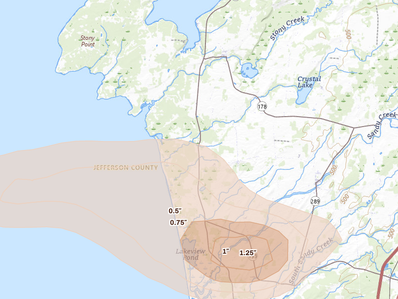 Radar-estimated hail-size map of the storm over Henderson, NY on Jun 25, 2026