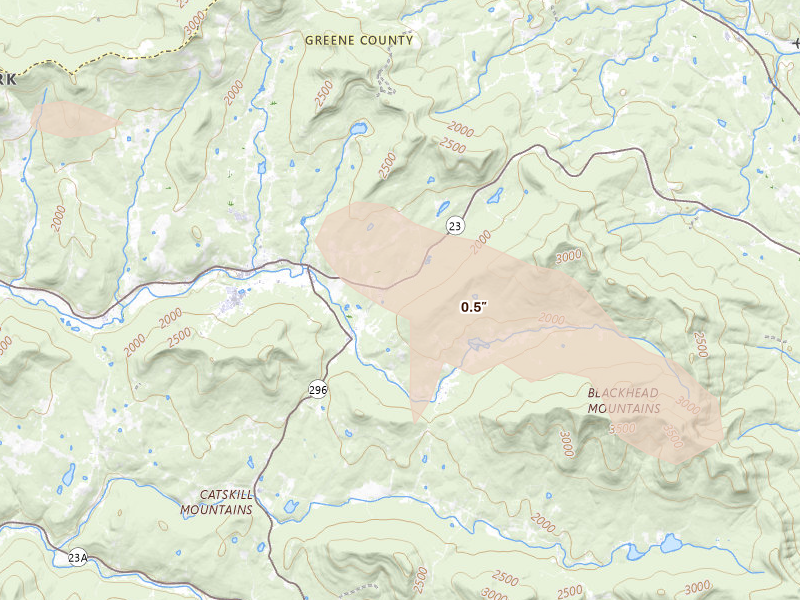 Radar-estimated hail-size map of the storm over Hensonville, NY