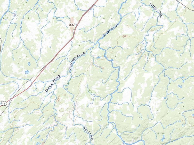 Radar-estimated hail-size map of the storm over Hermon, NY on Mar 23, 2026