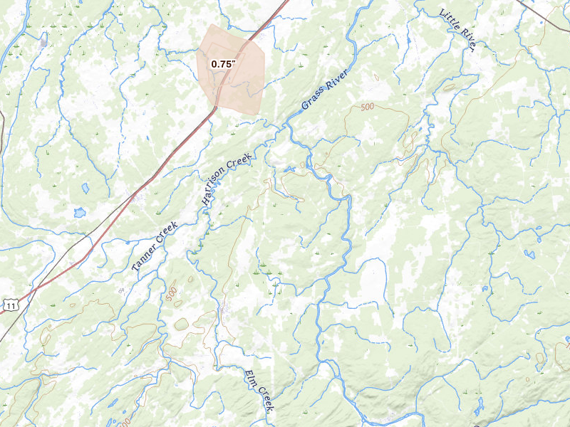 Radar-estimated hail-size map of the storm over Hermon, NY