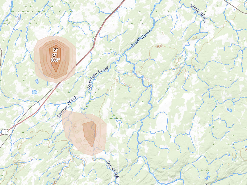Radar-estimated hail-size map of the storm over Hermon, NY