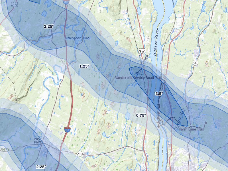 NEXRAD radar-signature map of the hail over Highland, NY