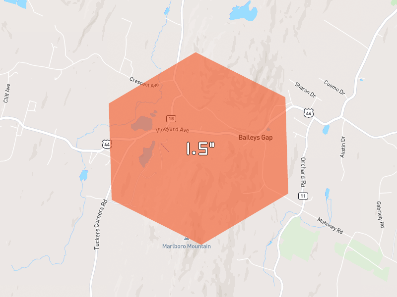 Hail map of Highland, NY on Jul 4, 2026, hail up to 1.5"